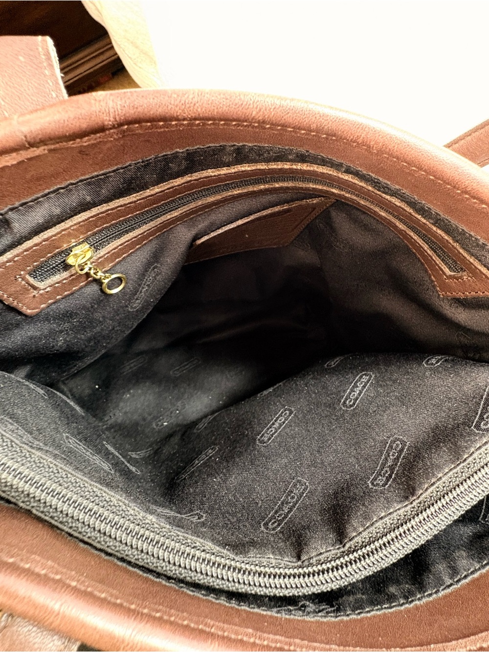 Coach Classic Brown Leather Tote Bag - Women's Shoulder Tote - Picture 13 of 17